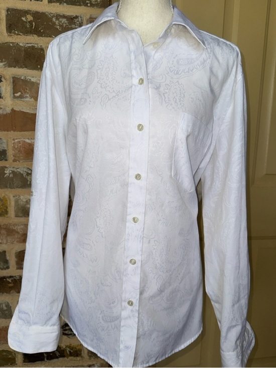 Allison Daley Tops - Allison Daley White Paisley Jacquard Button-Front Shirt Plus Sz 16W